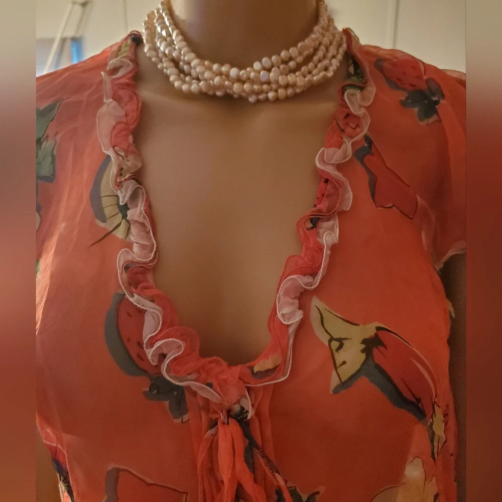 Dolce & Gabbana Red Floral Silk Semi Sheer Blouse - Picture 8 of 12